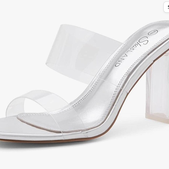 Shoe Land Brienna Women's Clear Block Heeled Slides Transparent Strap Dress - Picture 2 of 2